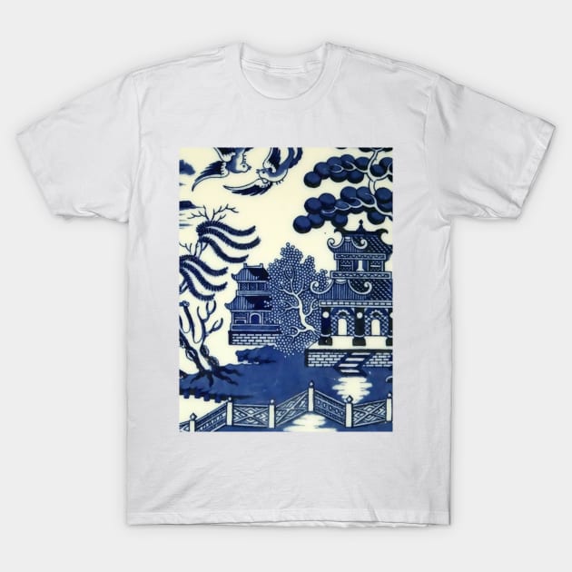 Antique willow ware oriental toile T-Shirt by Closeddoor